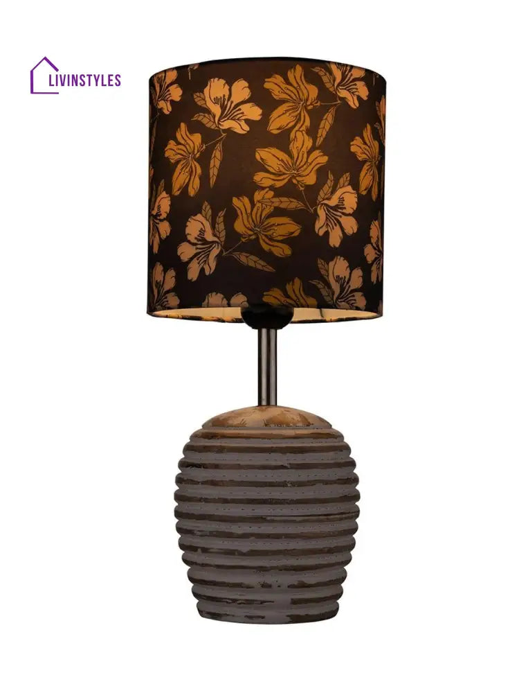 Stripped Distress White Lamp With Black Floral Multicolor Shade Table