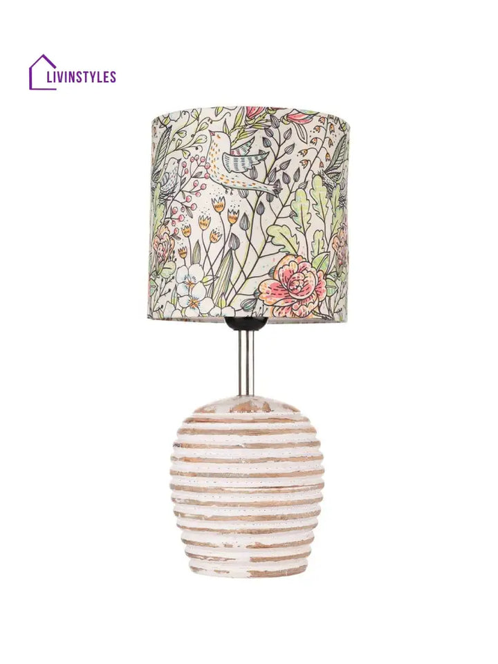 Stripped Distress White Lamp With Colorful Leaves Multicolor Shade Table