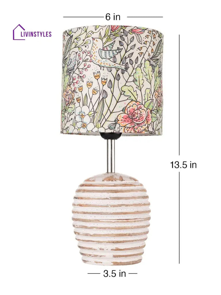 Stripped Distress White Lamp With Colorful Leaves Multicolor Shade Table