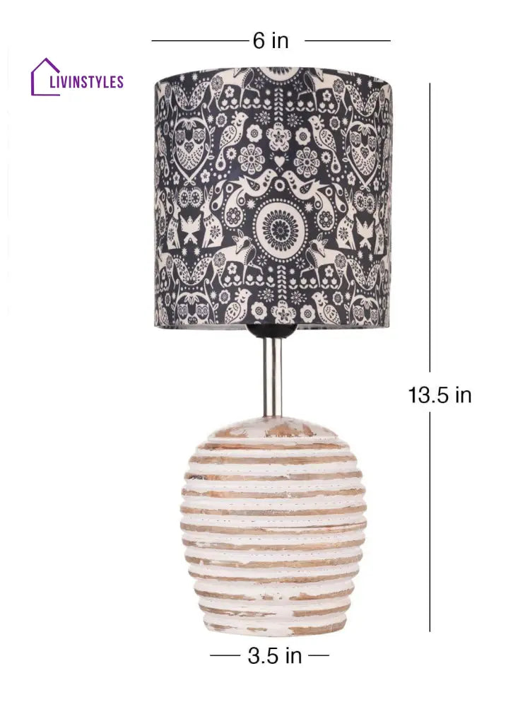 Stripped Distress White Lamp With Indian Art Multicolor Shade Table