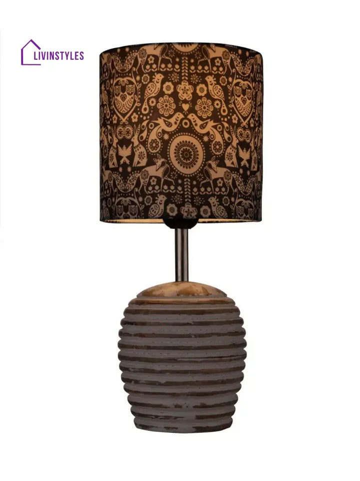 Stripped Distress White Lamp With Indian Art Multicolor Shade Table