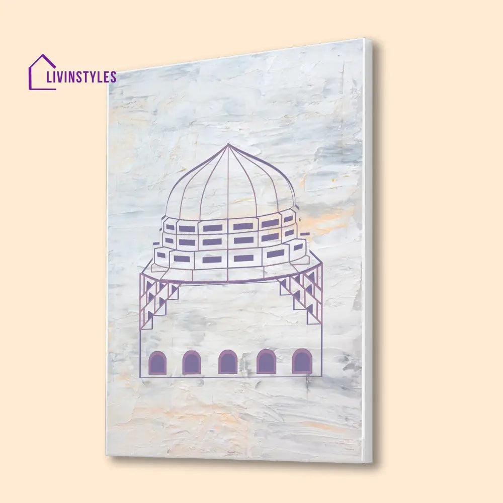 Stunning Islamic Tomb Wall Painting 16 X 20 Inch / Canvas White Floating Frame