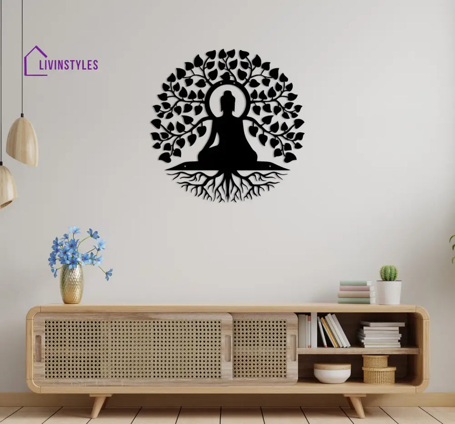 STYLISH DESIGN BUDDHA METAL WALL ART 40 CM / Black