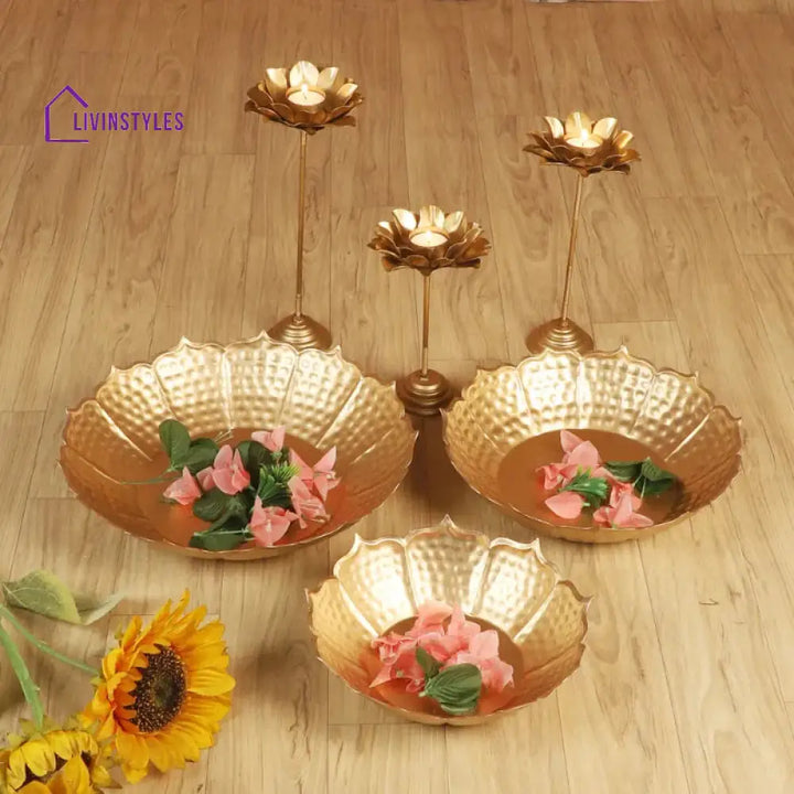 Sunflower Urli With Brass Finish | Set Of 6