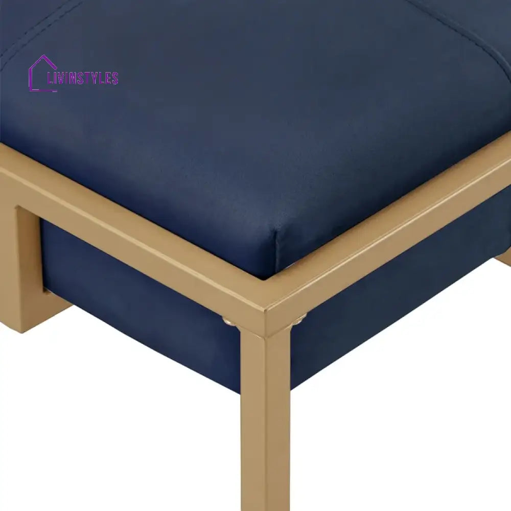 Sunny Rectangular Shaped Blue Velvet Ottoman with Golden Metal Finish Chairs