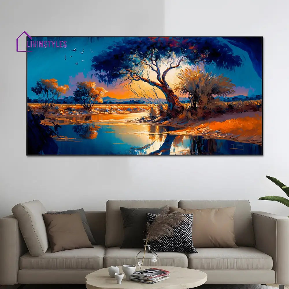 Sunset Tree Reflection Canvas Art Wall Painting