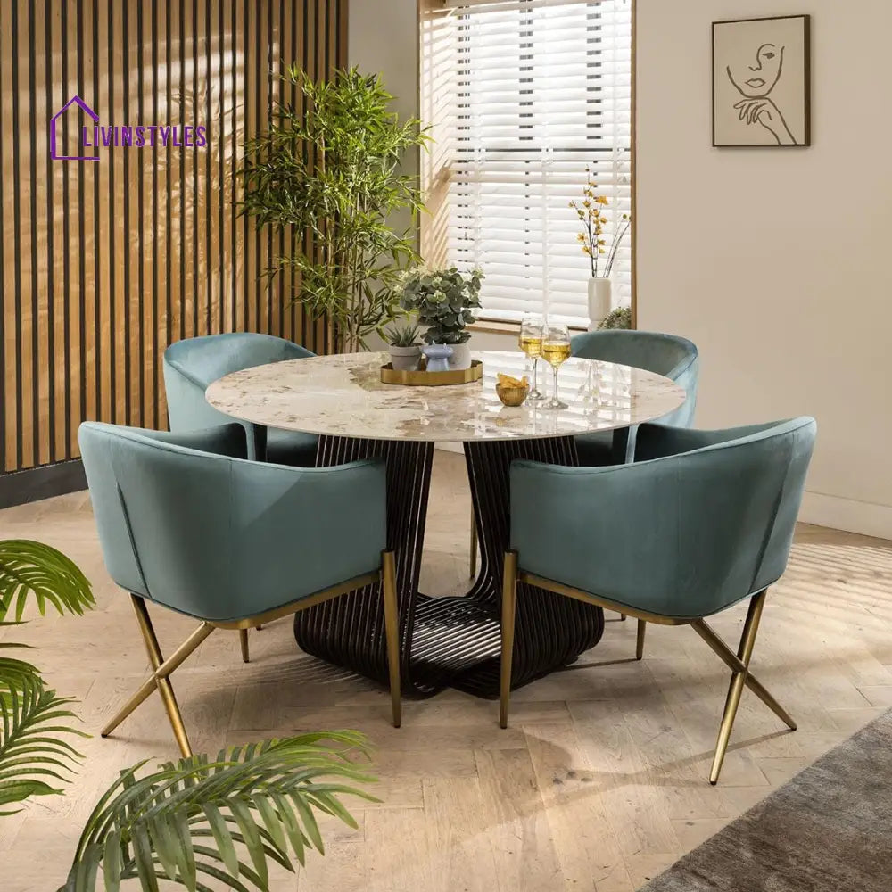 Supriya 4 Zoe Velvet Carver Dining Chairs Teal