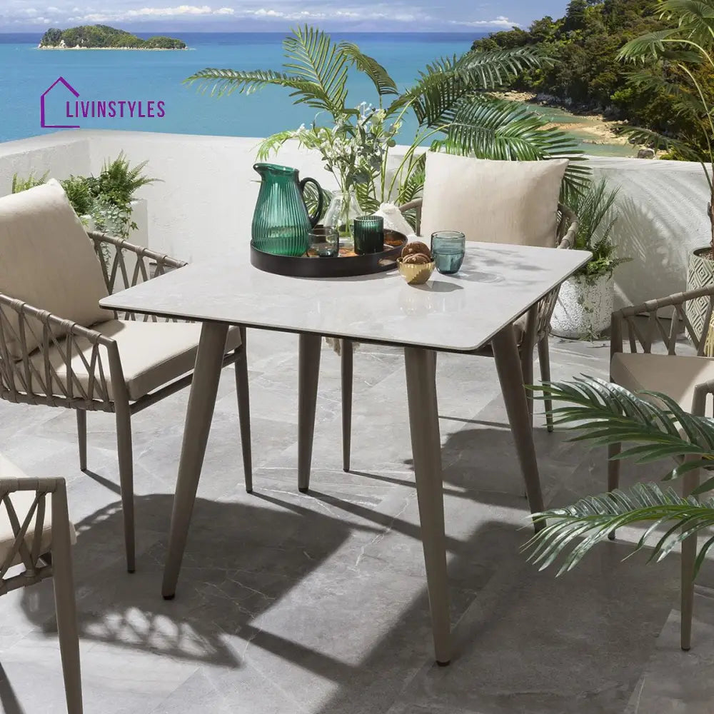 Suraj Outdoor Garden Patio Dining Set 4 Chairs And 1 Table (Beige) Braided & Rope Coffee Sets