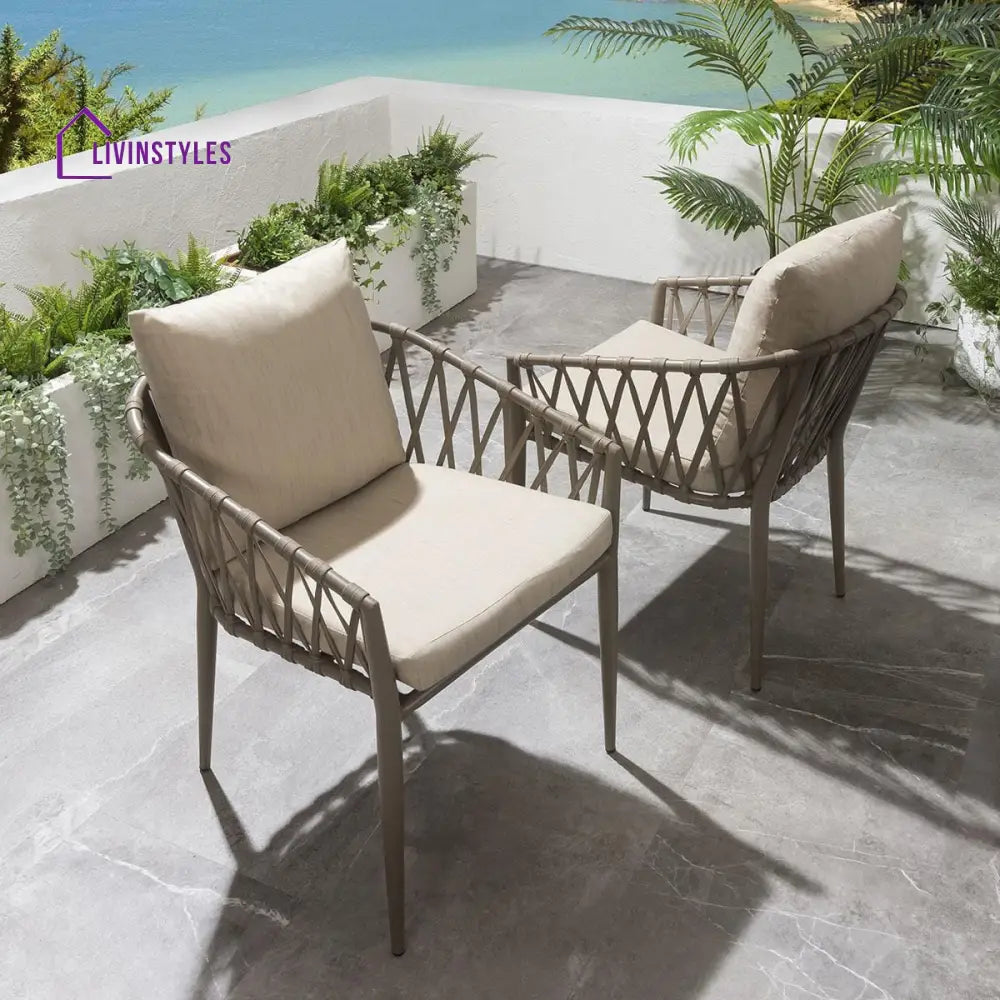 Suraj Outdoor Garden Patio Dining Set 4 Chairs And 1 Table (Beige) Braided & Rope Coffee Sets