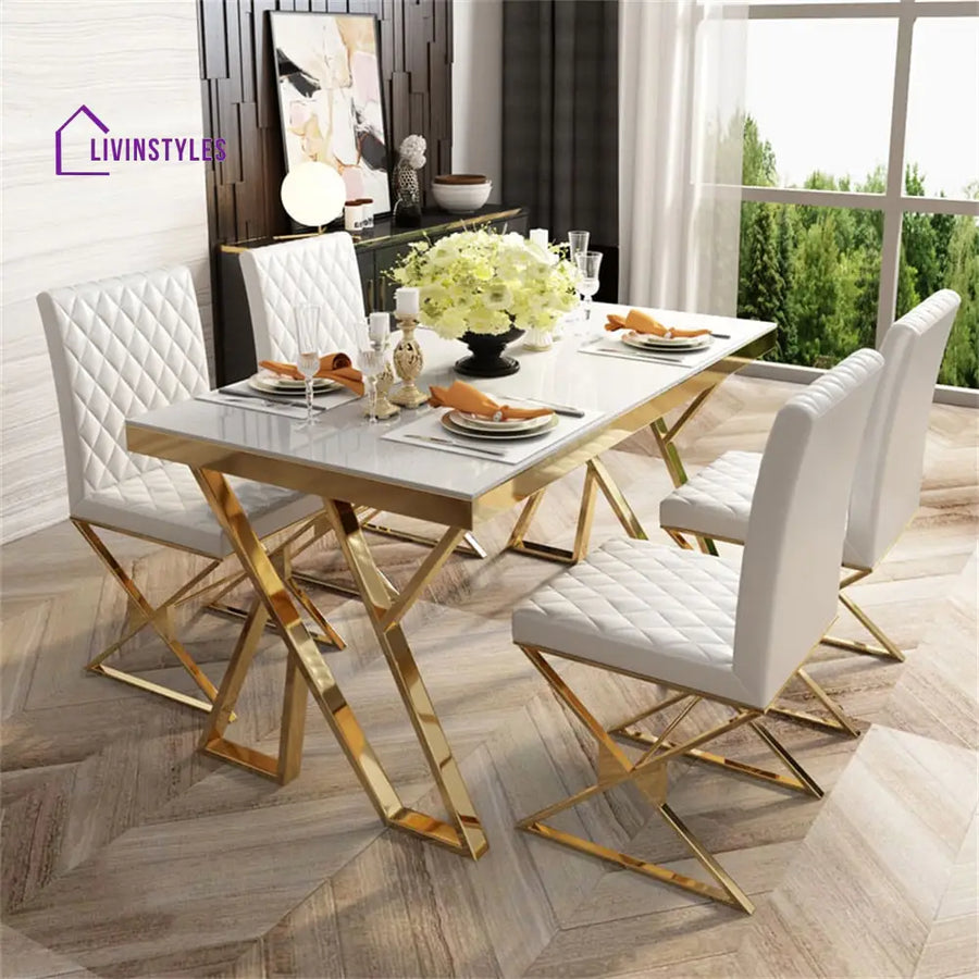 Suraj Stainless Steel Pvd Coated 6 Seater Dining Table Set