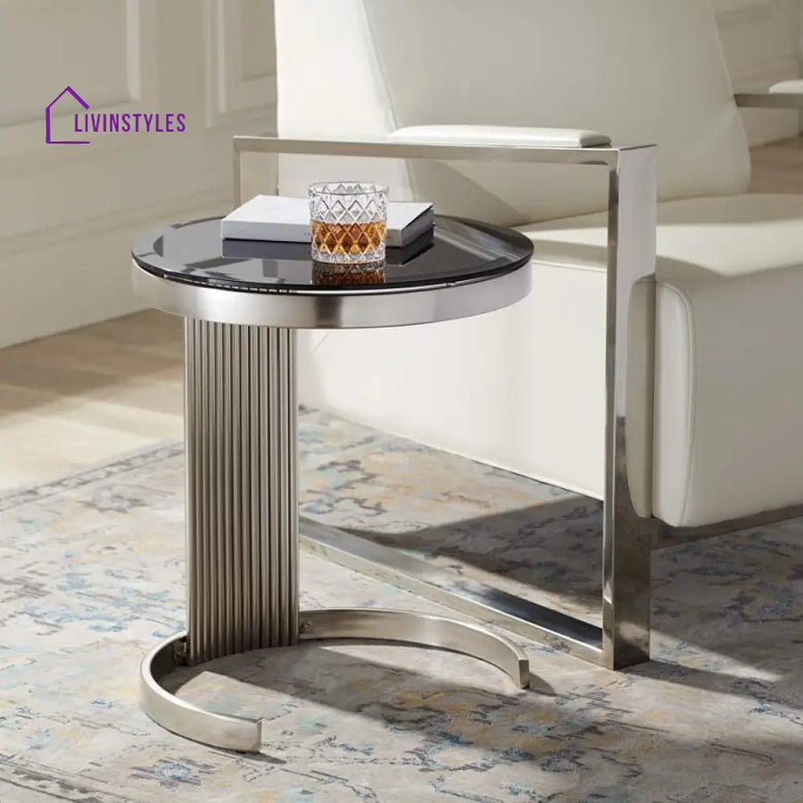 Surya Metal Side Table For Living Room - Glass Top