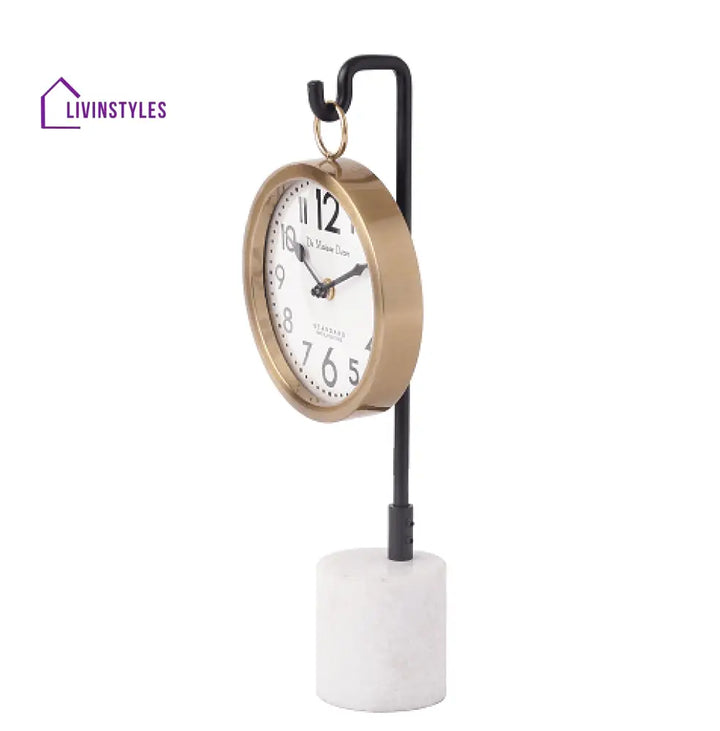 Suspended Marble Time Keeper In Gold Table Clock