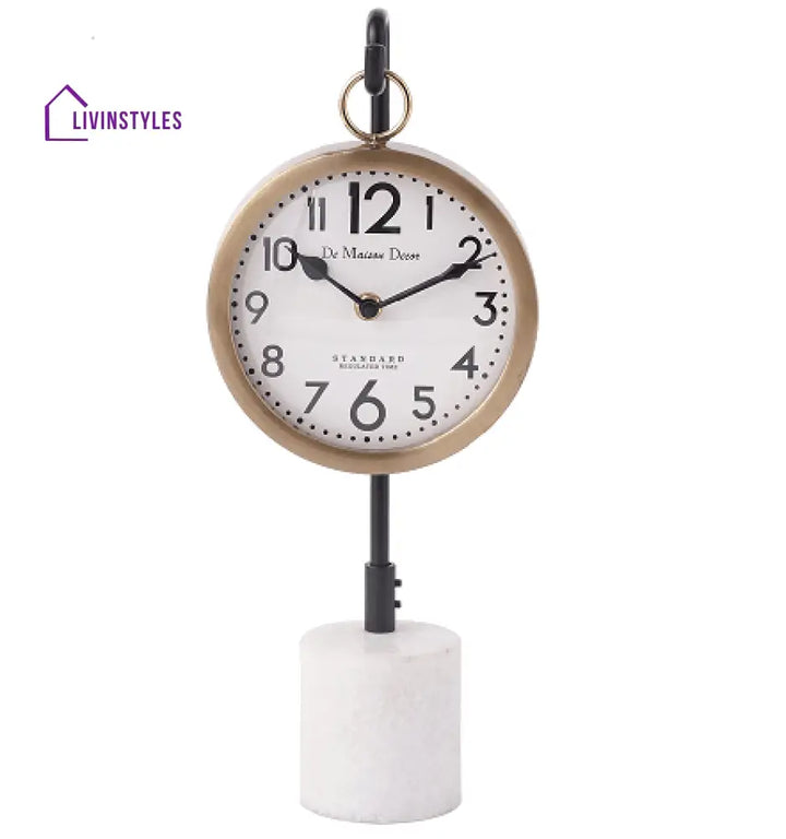 Suspended Marble Time Keeper In Gold Table Clock