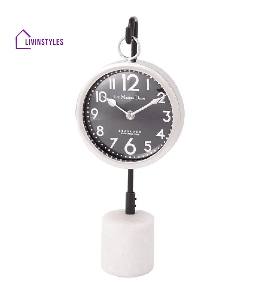 Suspended Marble Time Keeper In Silver Table Clock