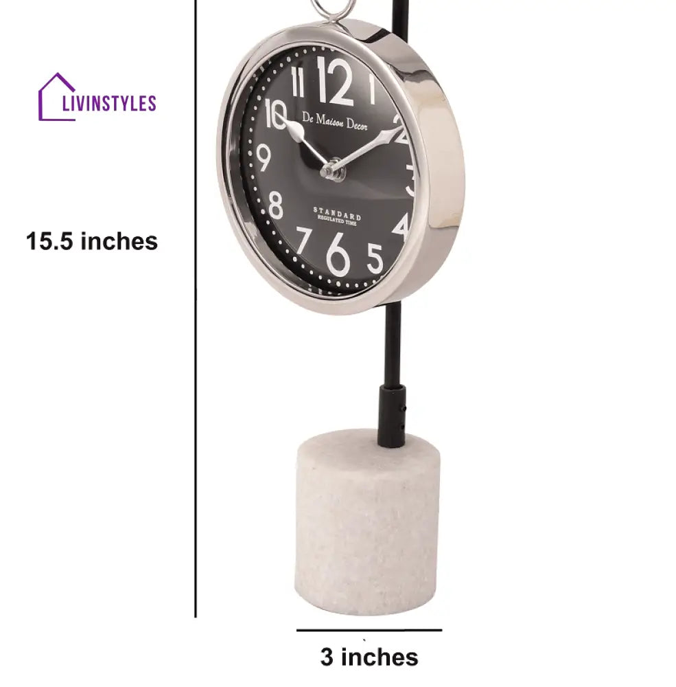 Suspended Marble Time Keeper In Silver Table Clock