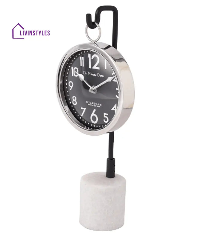 Suspended Marble Time Keeper In Silver Table Clock