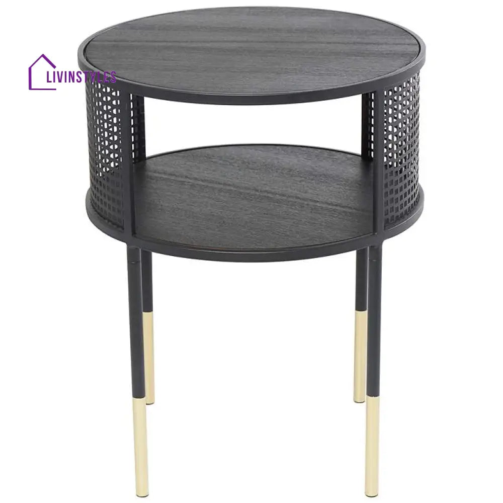 Swati Metal Black Side Table With Marble Top For Living Room