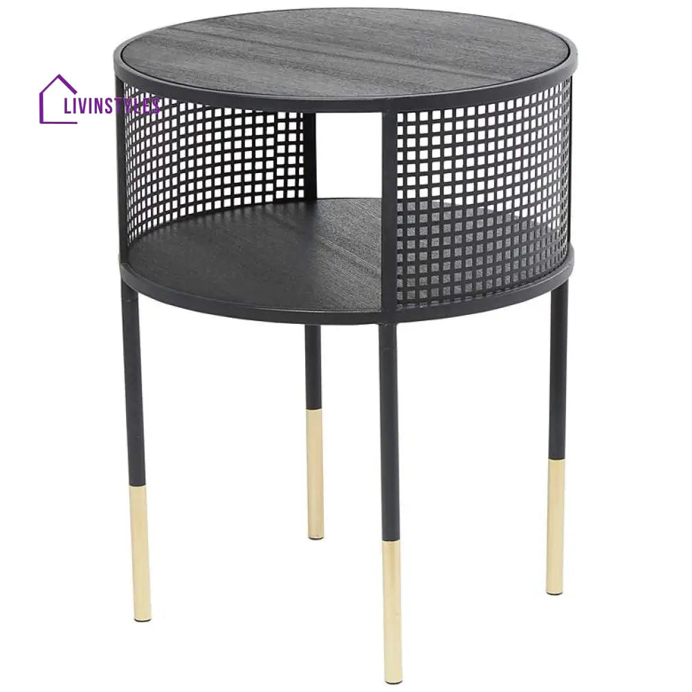 Swati Metal Black Side Table With Marble Top For Living Room