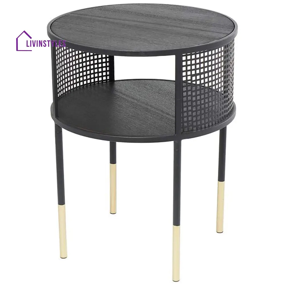 Swati Metal Black Side Table With Marble Top For Living Room