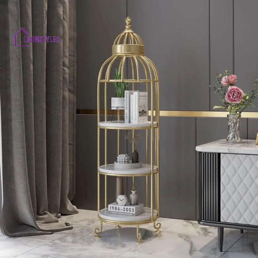 Swati Modern Bird Cage Shaped Plant Stand - Gold