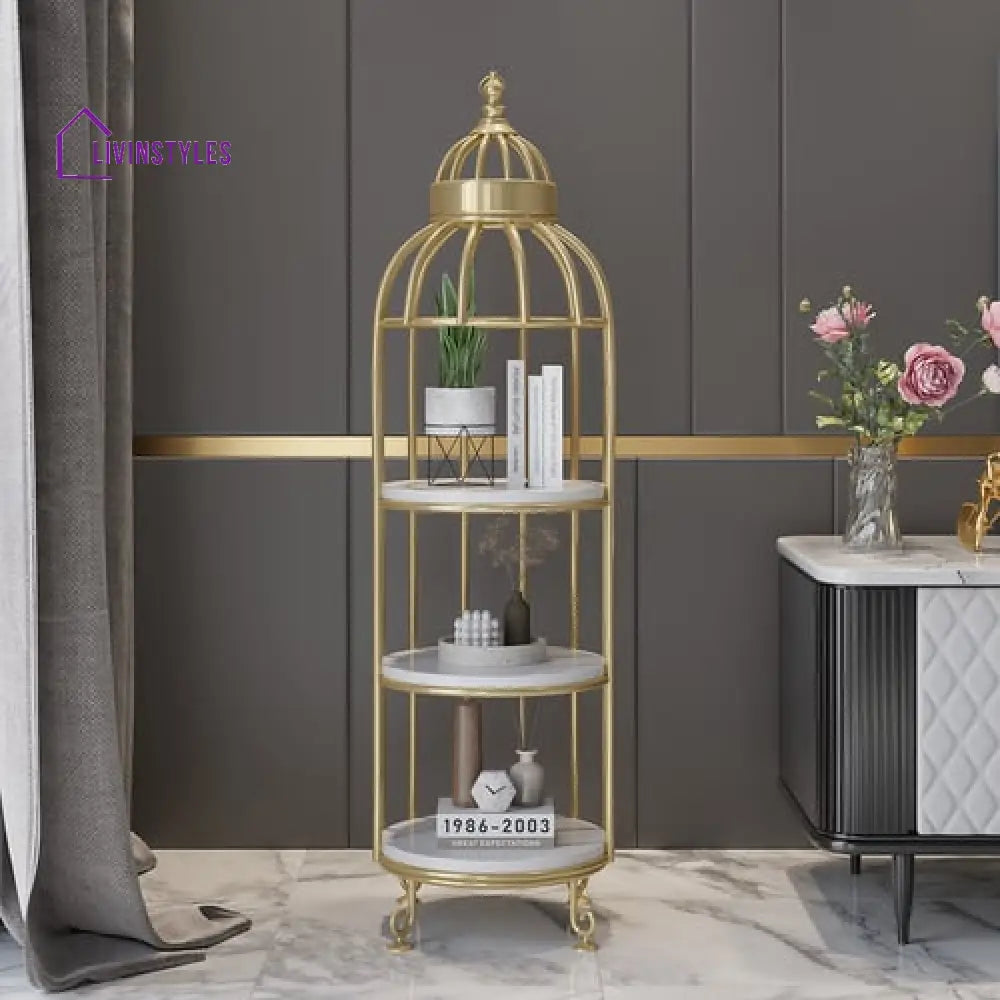 Swati Modern Bird Cage Shaped Plant Stand - Gold