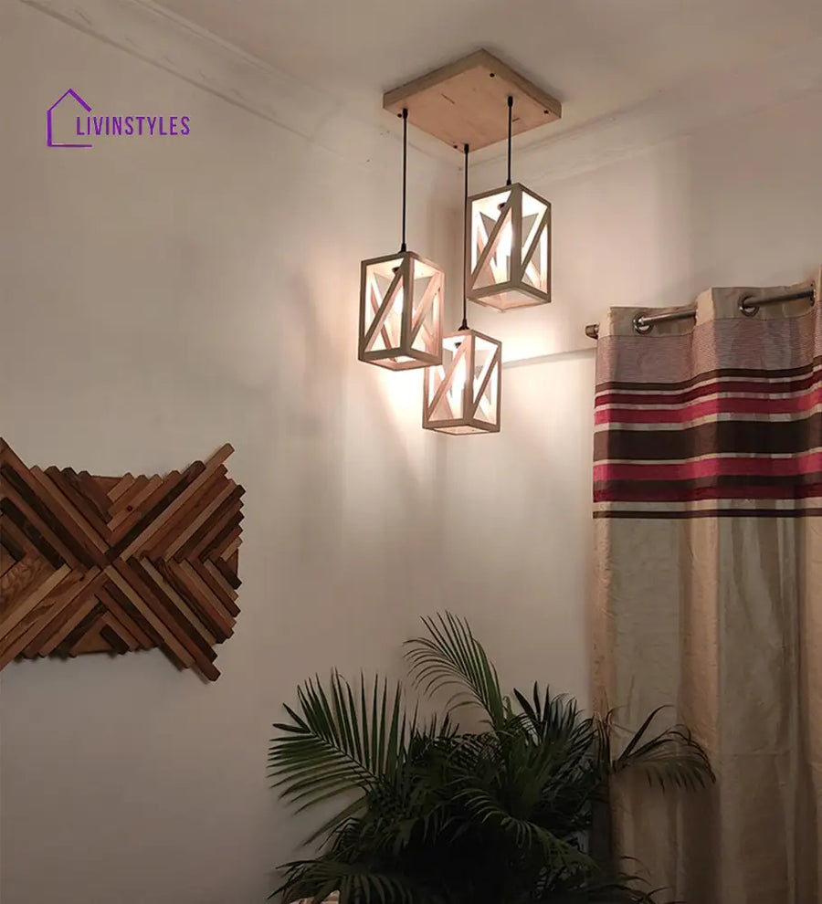 Symmetric Beige Wooden Cluster Hanging Lamp Hanging Lamps