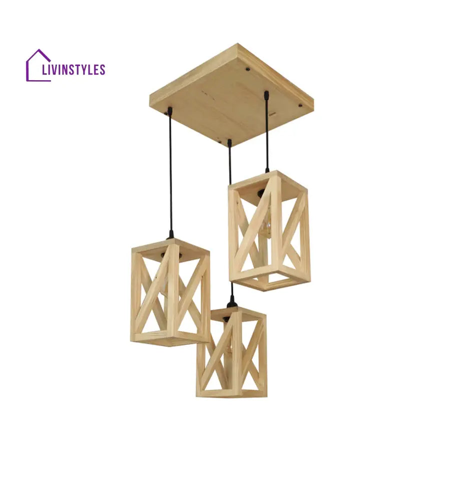 Symmetric Beige Wooden Cluster Hanging Lamp Hanging Lamps