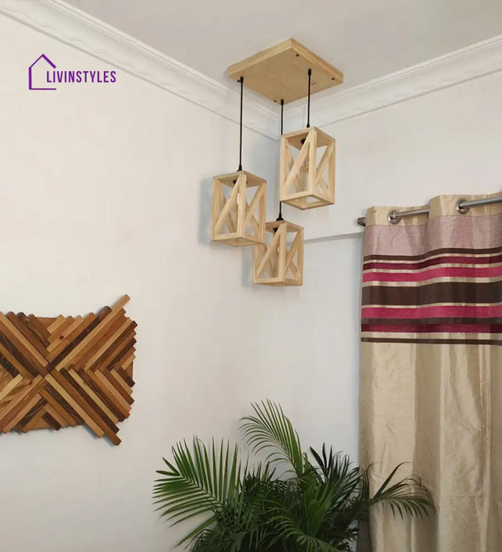 Symmetric Beige Wooden Cluster Hanging Lamp Hanging Lamps