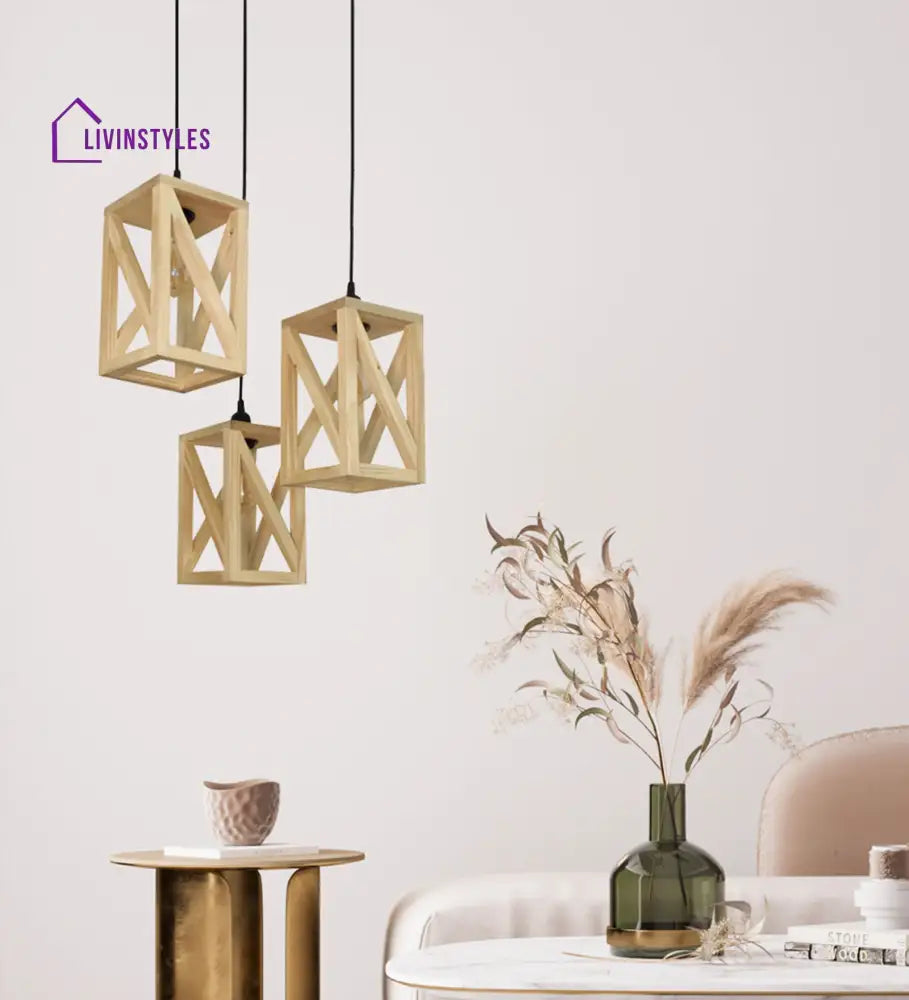 Symmetric Beige Wooden Cluster Hanging Lamp Hanging Lamps