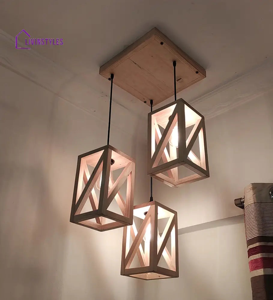 Symmetric Beige Wooden Cluster Hanging Lamp Hanging Lamps