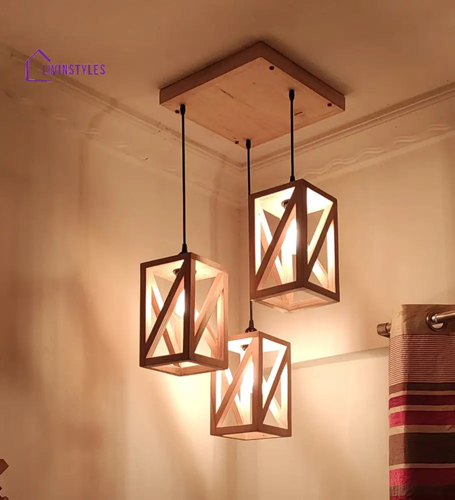 Symmetric Beige Wooden Cluster Hanging Lamp Hanging Lamps