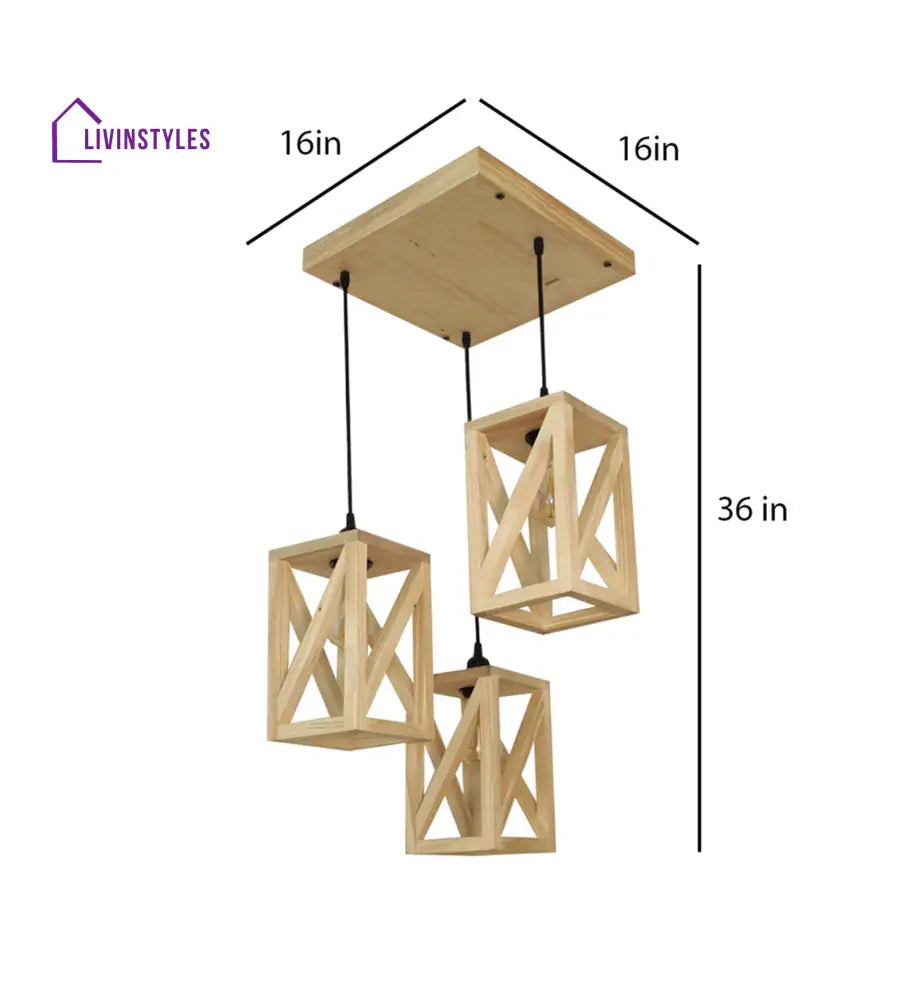 Symmetric Beige Wooden Cluster Hanging Lamp Hanging Lamps