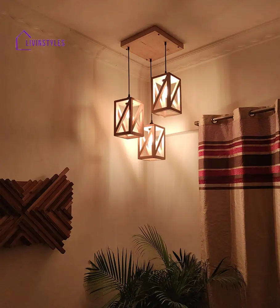 Symmetric Beige Wooden Cluster Hanging Lamp Hanging Lamps