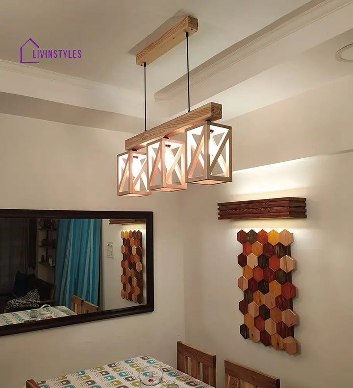 Symmetric Beige Wooden Series Hanging Lamp Lamps