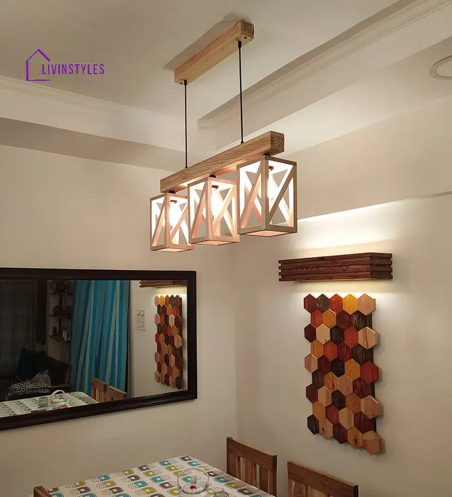 Symmetric Beige Wooden Series Hanging Lamp Lamps