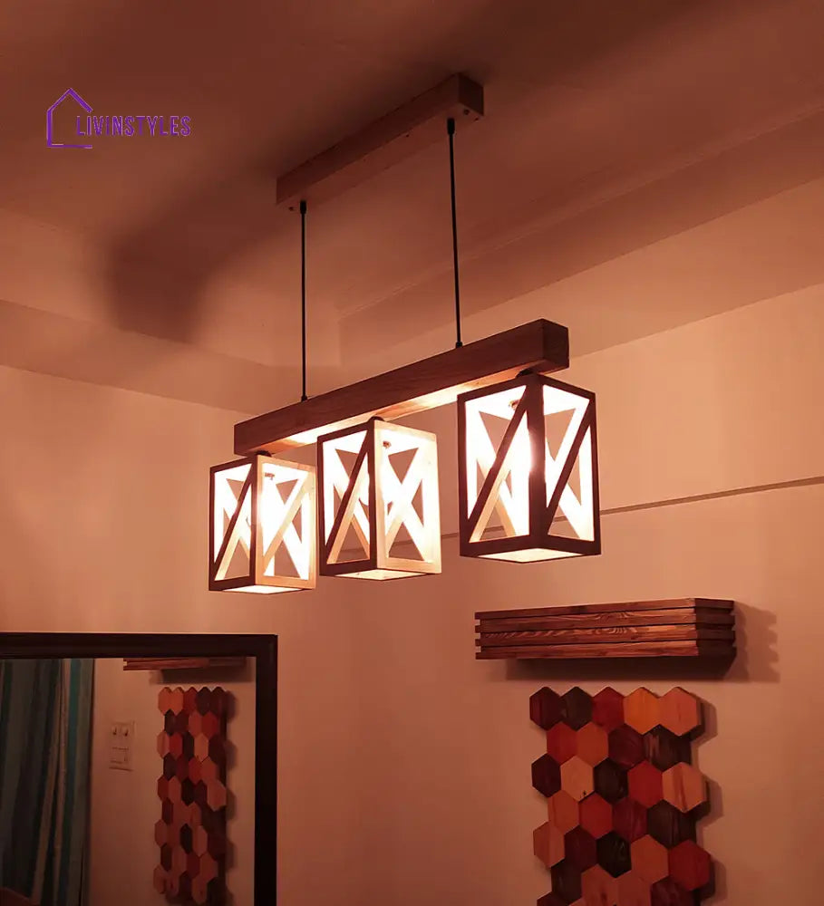 Symmetric Beige Wooden Series Hanging Lamp Lamps