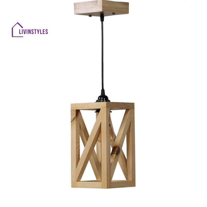 Symmetric Beige Wooden Single Hanging Lamp Lamps