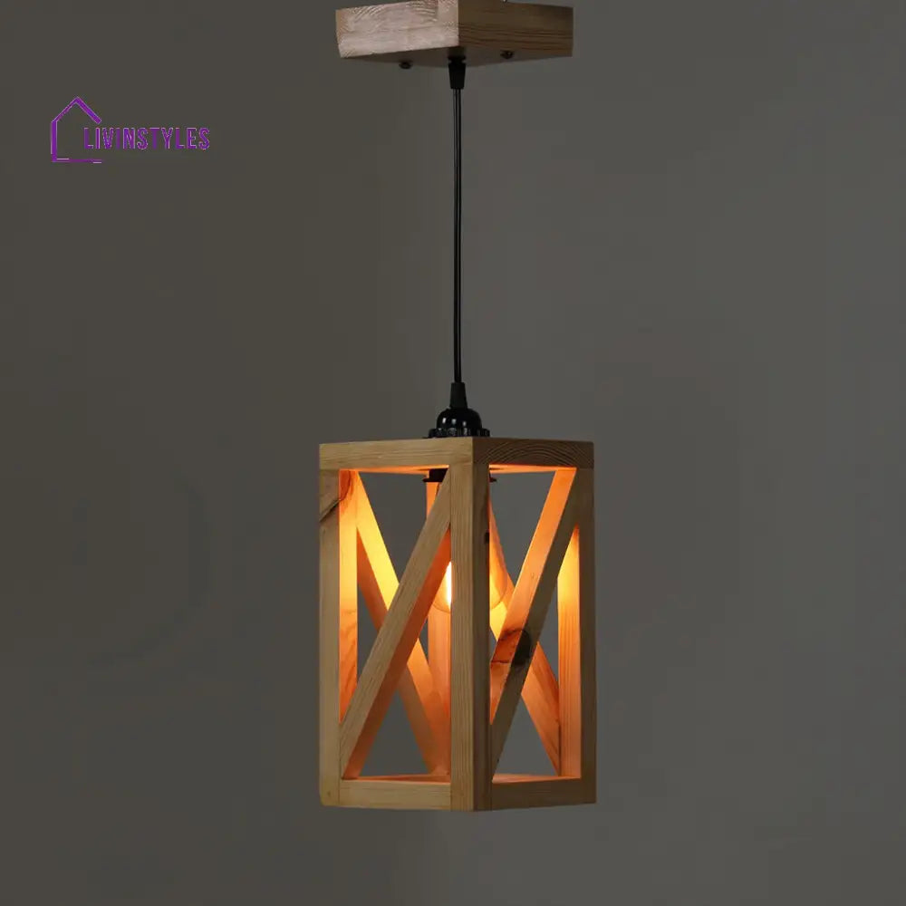 Symmetric Beige Wooden Single Hanging Lamp Lamps