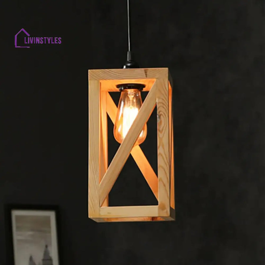 Symmetric Beige Wooden Single Hanging Lamp Lamps