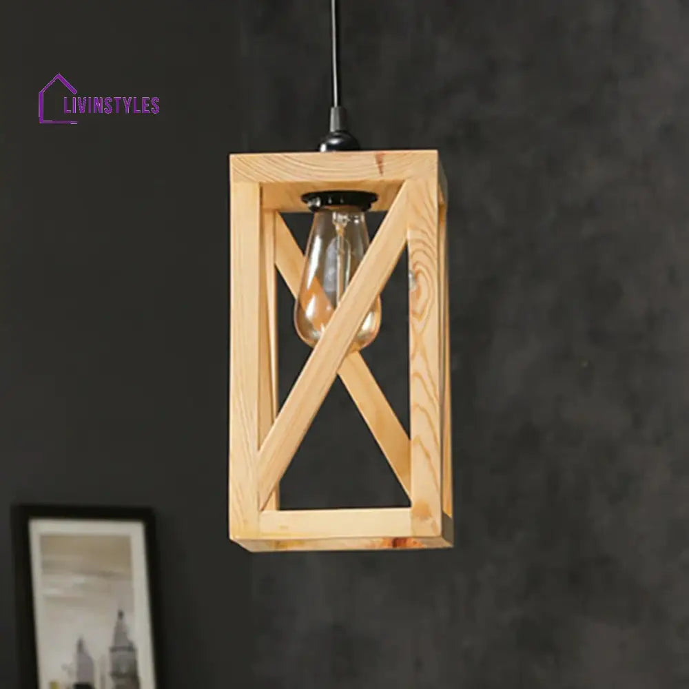 Symmetric Beige Wooden Single Hanging Lamp Lamps