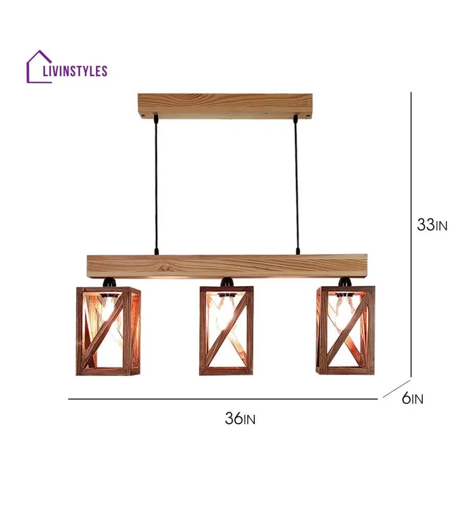 Symmetric Brown & Beige Wooden Series Hanging Lamp Lamps