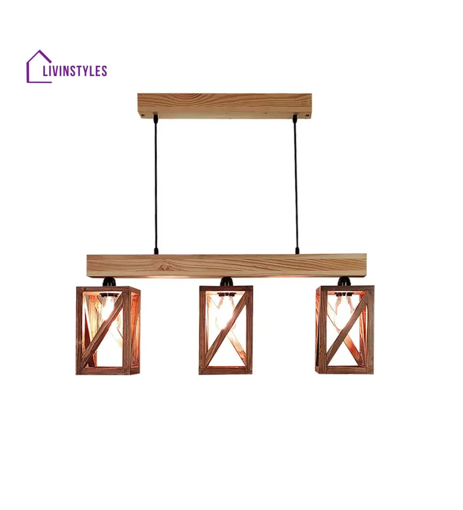 Symmetric Brown & Beige Wooden Series Hanging Lamp Lamps