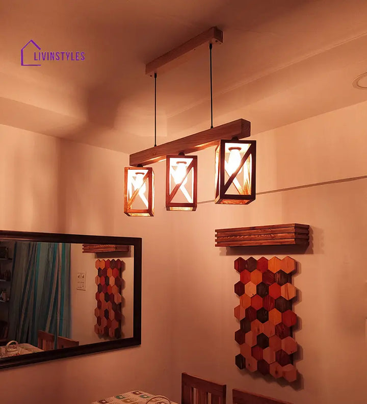 Symmetric Brown & Beige Wooden Series Hanging Lamp Lamps