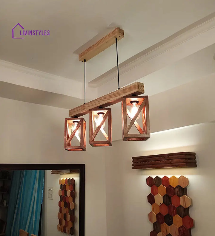 Symmetric Brown & Beige Wooden Series Hanging Lamp Lamps