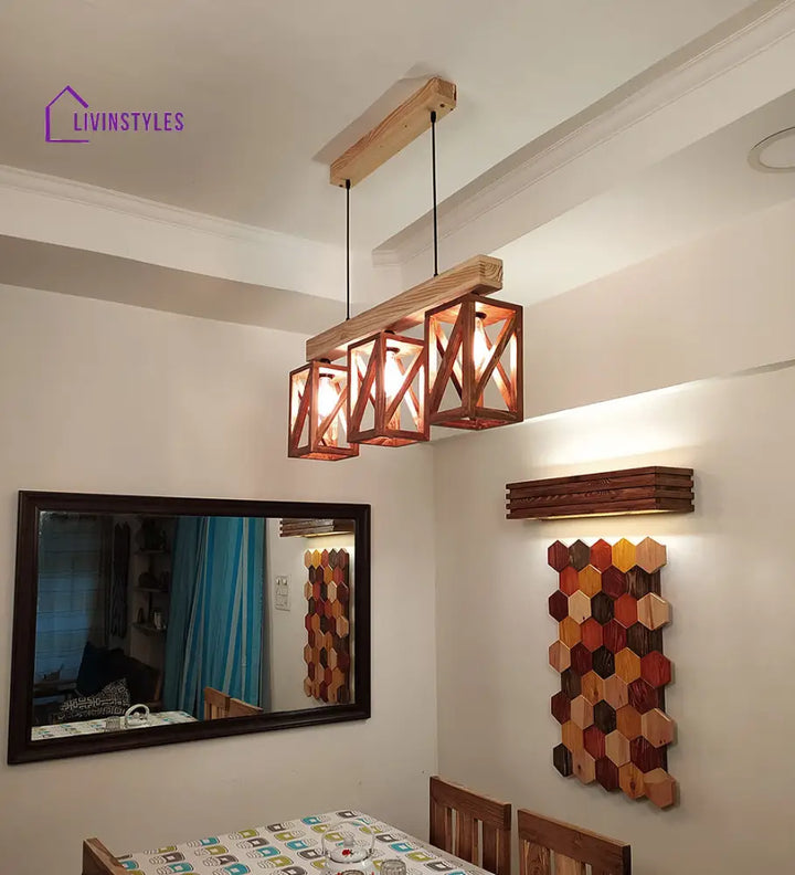 Symmetric Brown & Beige Wooden Series Hanging Lamp Lamps