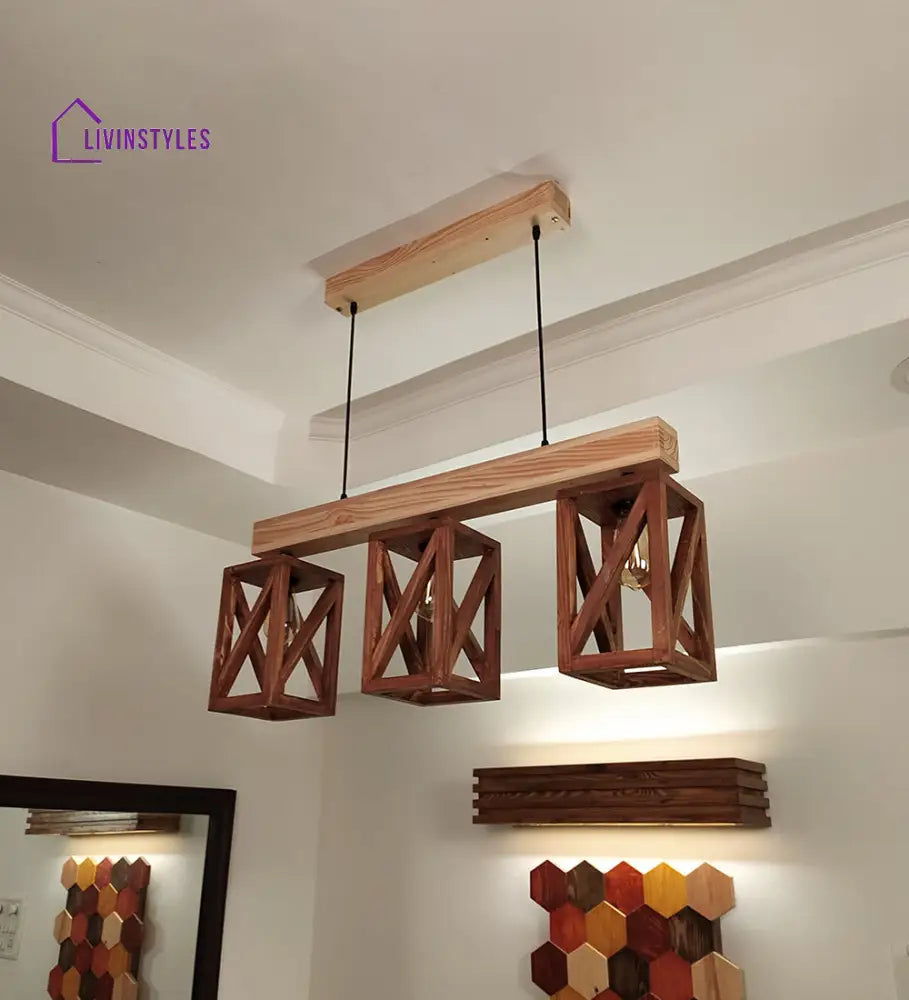 Symmetric Brown & Beige Wooden Series Hanging Lamp Lamps