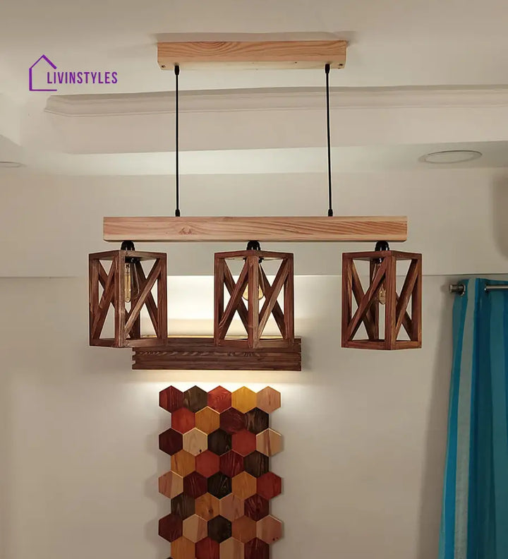 Symmetric Brown & Beige Wooden Series Hanging Lamp Lamps