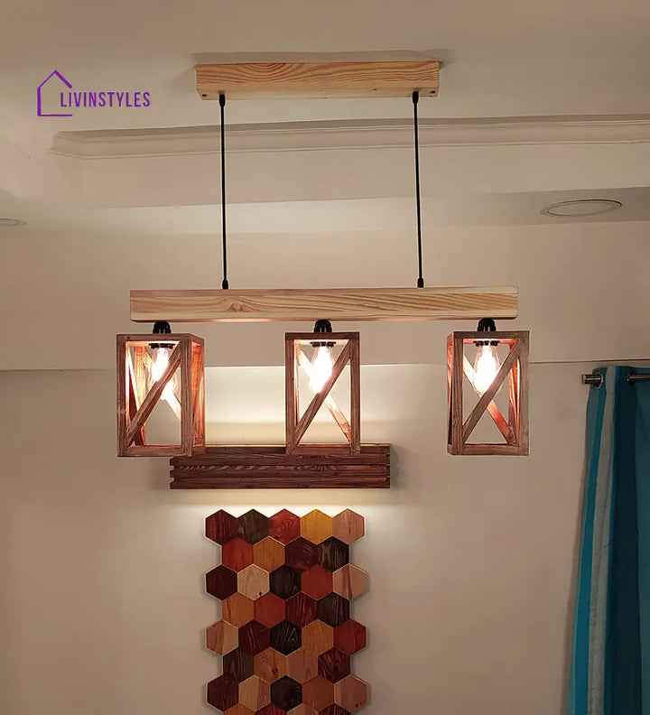 Symmetric Brown & Beige Wooden Series Hanging Lamp Lamps