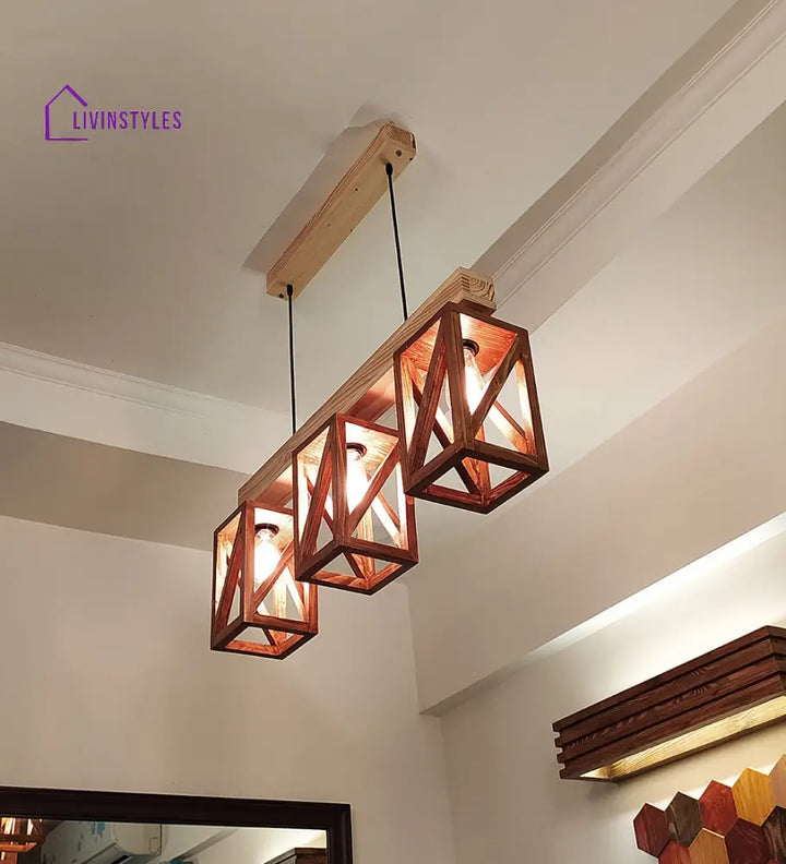 Symmetric Brown & Beige Wooden Series Hanging Lamp Lamps