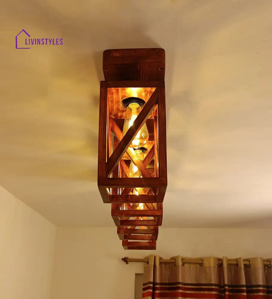 Symmetric Brown Wooden 4 Series Ceiling Lamp Lights